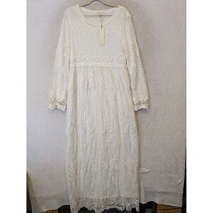 NEW Roolee Maxi Temple Dress Women's Medium White Floral Lace Modest